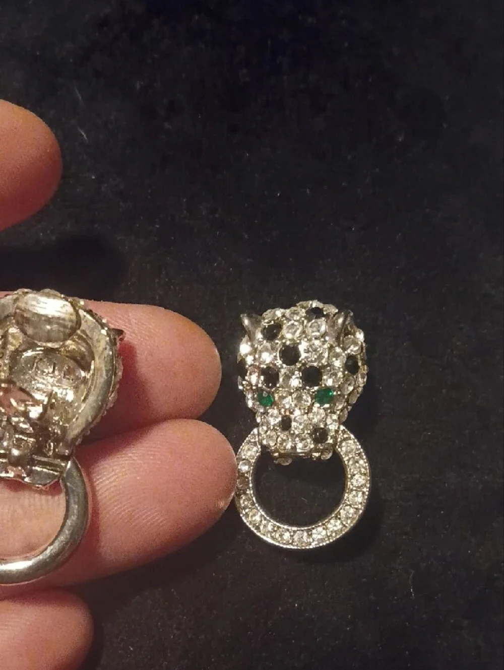 KJL Crystal Leopard Head Drop Earrings with Green Accent - Women's Jewelry